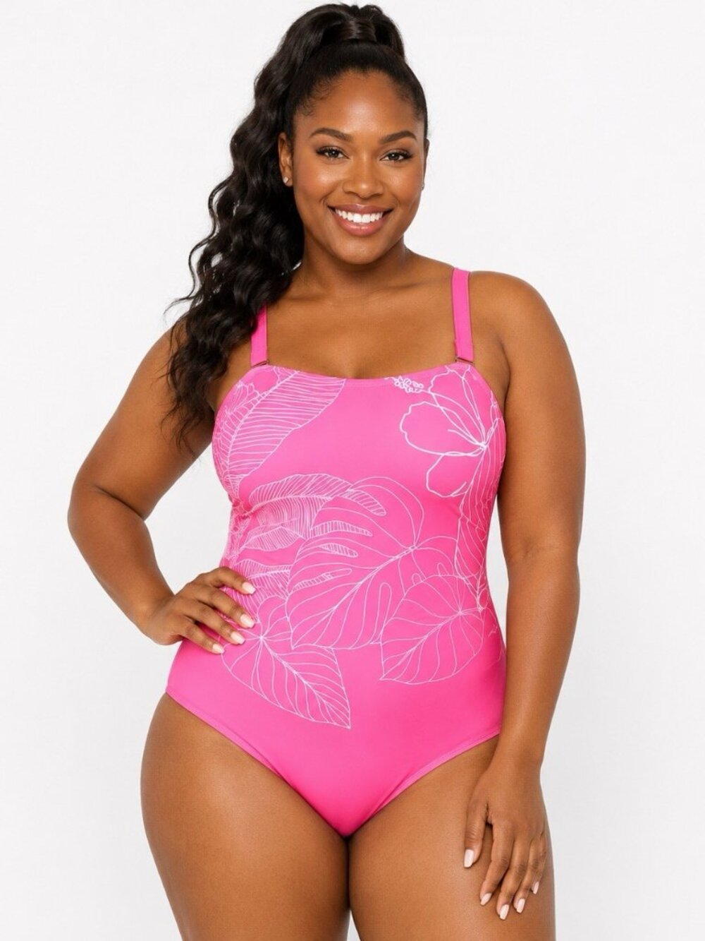 New Susan Graver Size 16 Pink Soleil Floral One Piece Swimsuit Removable Straps
